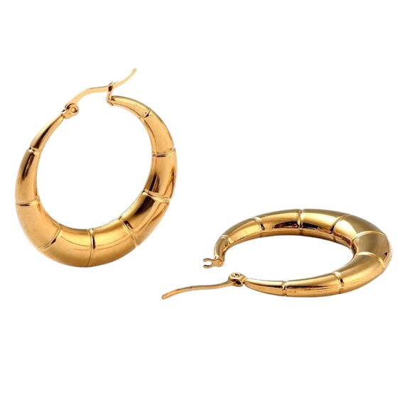 1 1/2 Inch 40mm Hoop Gold Tone Pierced Post Earrings - Picture 2 of 5